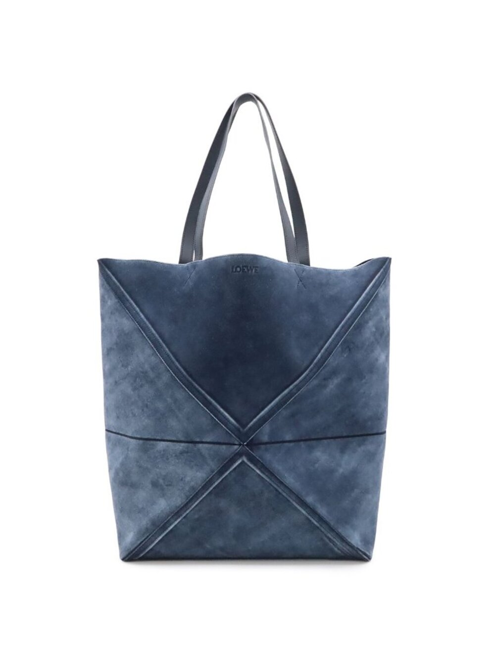 Loewe Puzzle Fold Tote Large Shoulder Bag Folding Suede Leather Navy